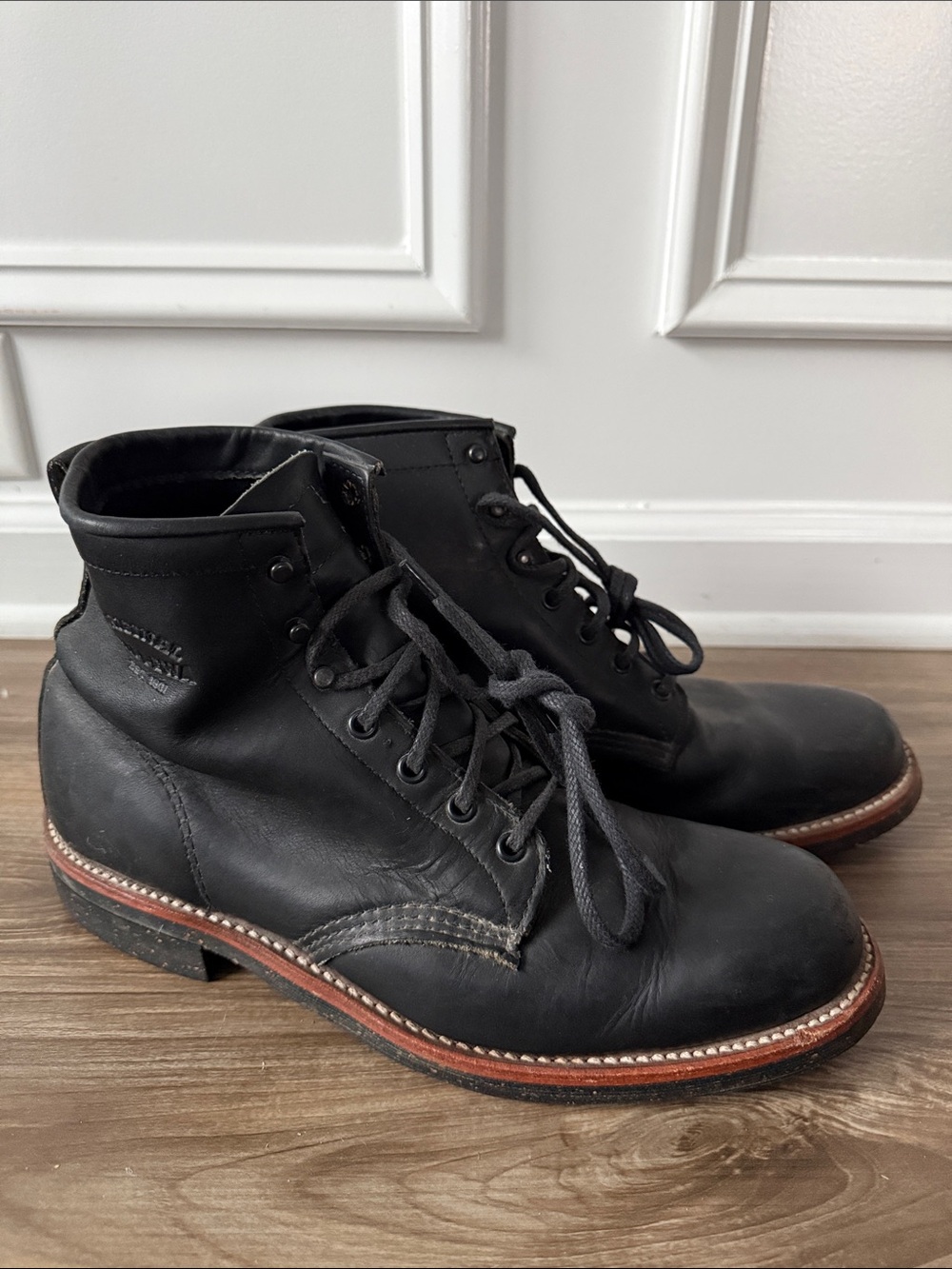 Chippewa Original Service Boots Mens 9 D Black Leather Vibram USA Made Heritage